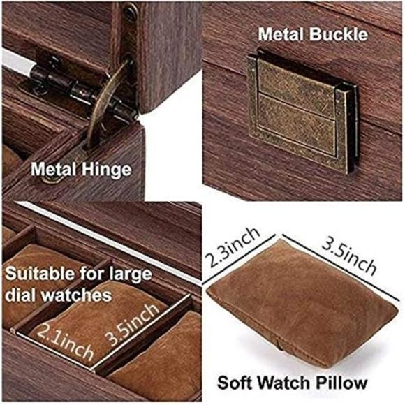 10Slot PU Leather Watch Box Organizer Watch Case w/ Glass Top For Luxury Watches - Picture 4 of 6
